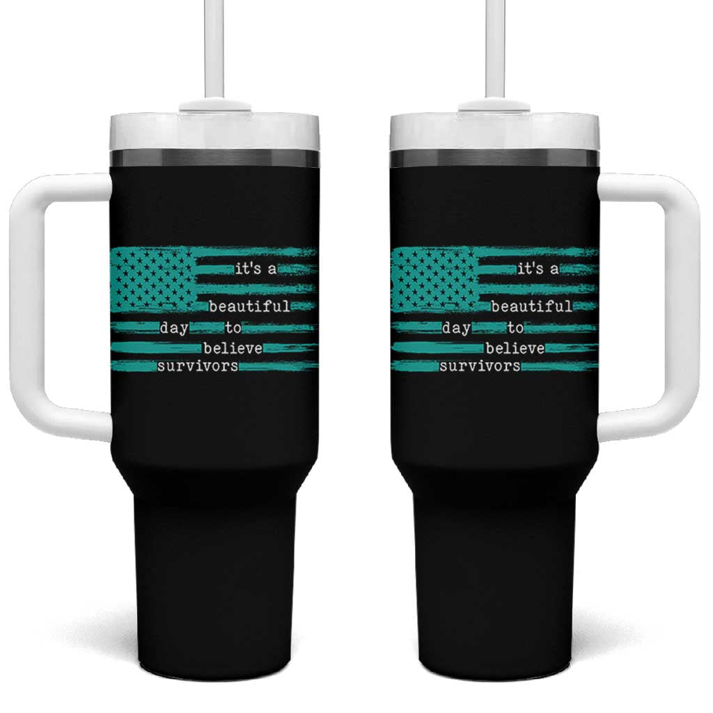 Sexual Assault Awareness Tumbler With Handle It's a Beautiful Day To Believe Survivors