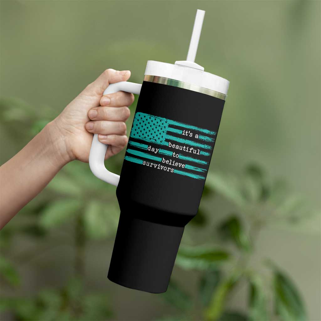 Sexual Assault Awareness Tumbler With Handle It's a Beautiful Day To Believe Survivors