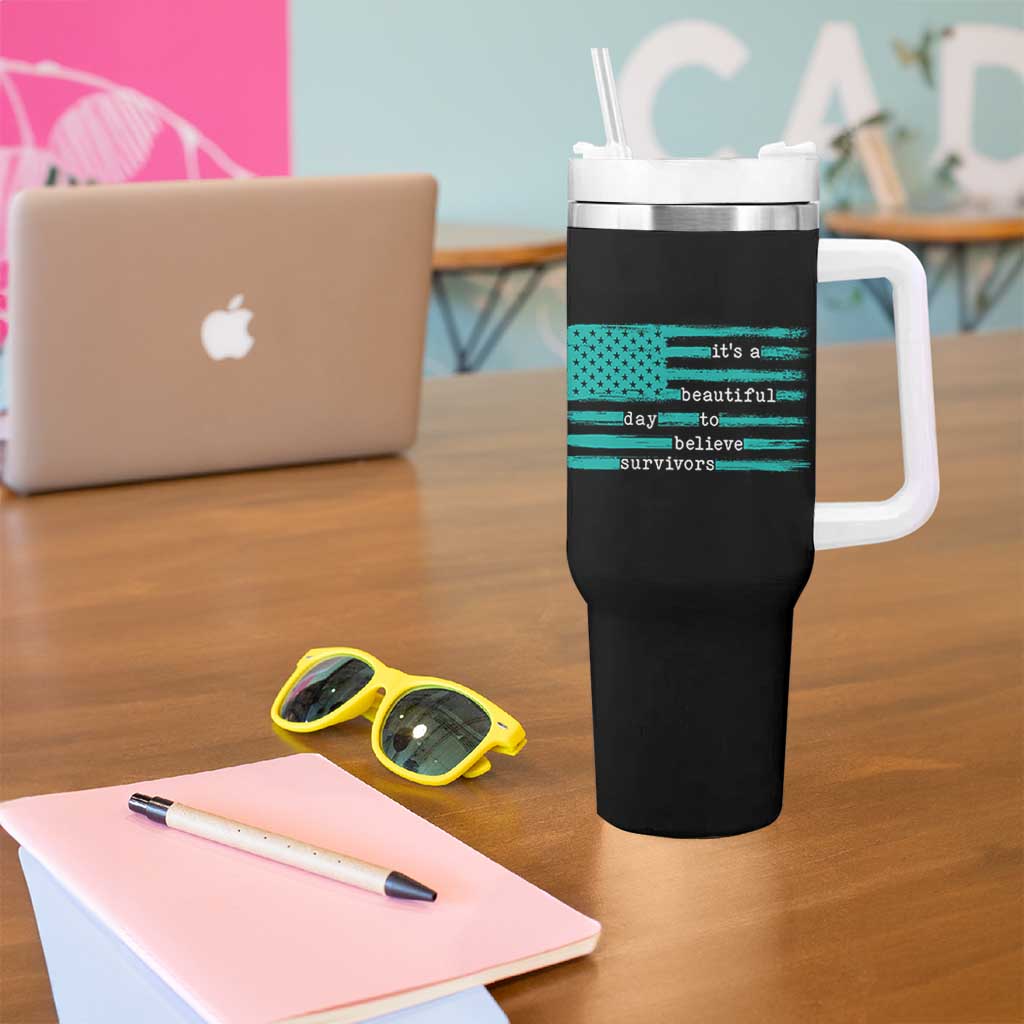 Sexual Assault Awareness Tumbler With Handle It's a Beautiful Day To Believe Survivors