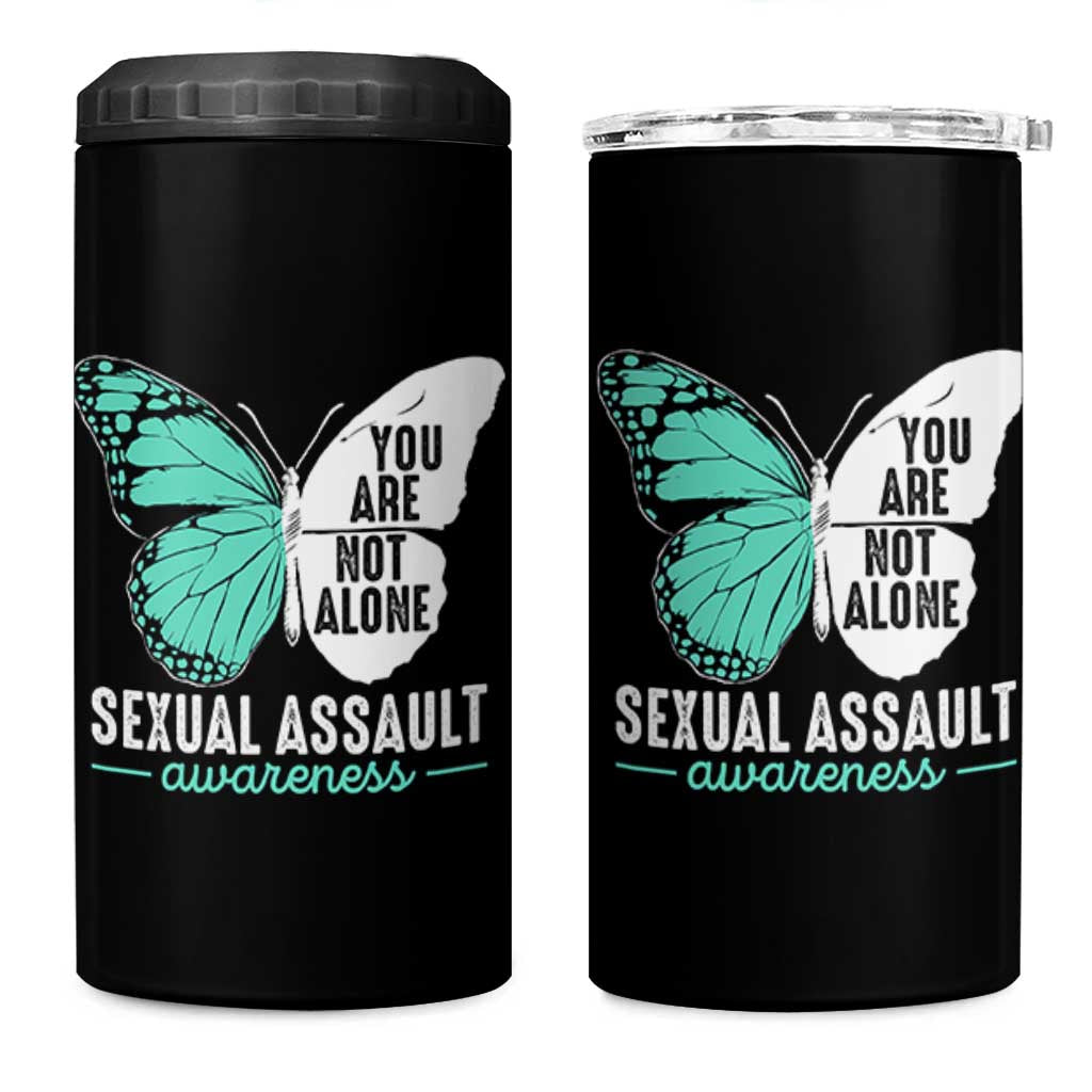 April Sexual Assault Awareness 4 in 1 Can Cooler Tumbler Teal Ribbon Flower