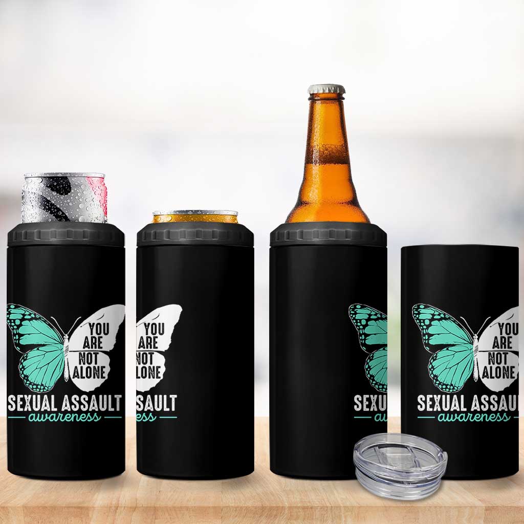 April Sexual Assault Awareness 4 in 1 Can Cooler Tumbler Teal Ribbon Flower