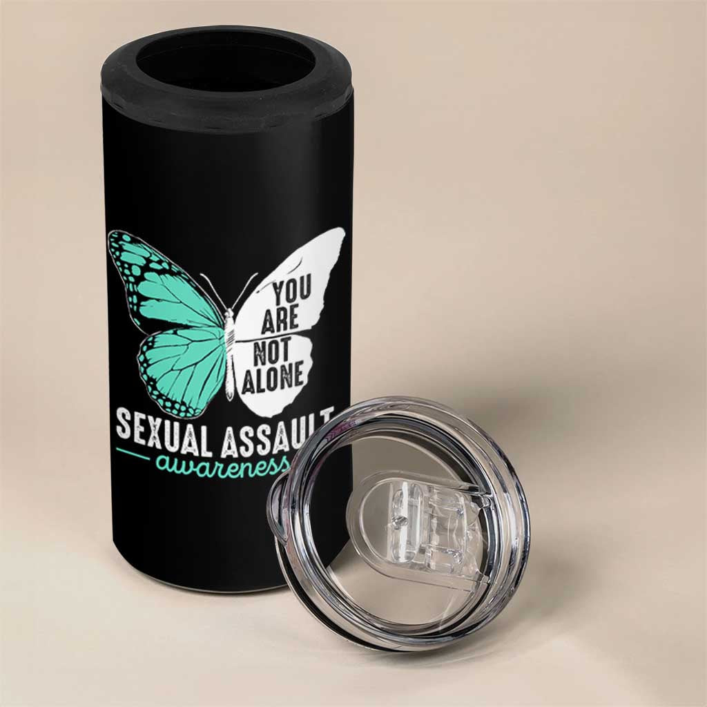 April Sexual Assault Awareness 4 in 1 Can Cooler Tumbler Teal Ribbon Flower