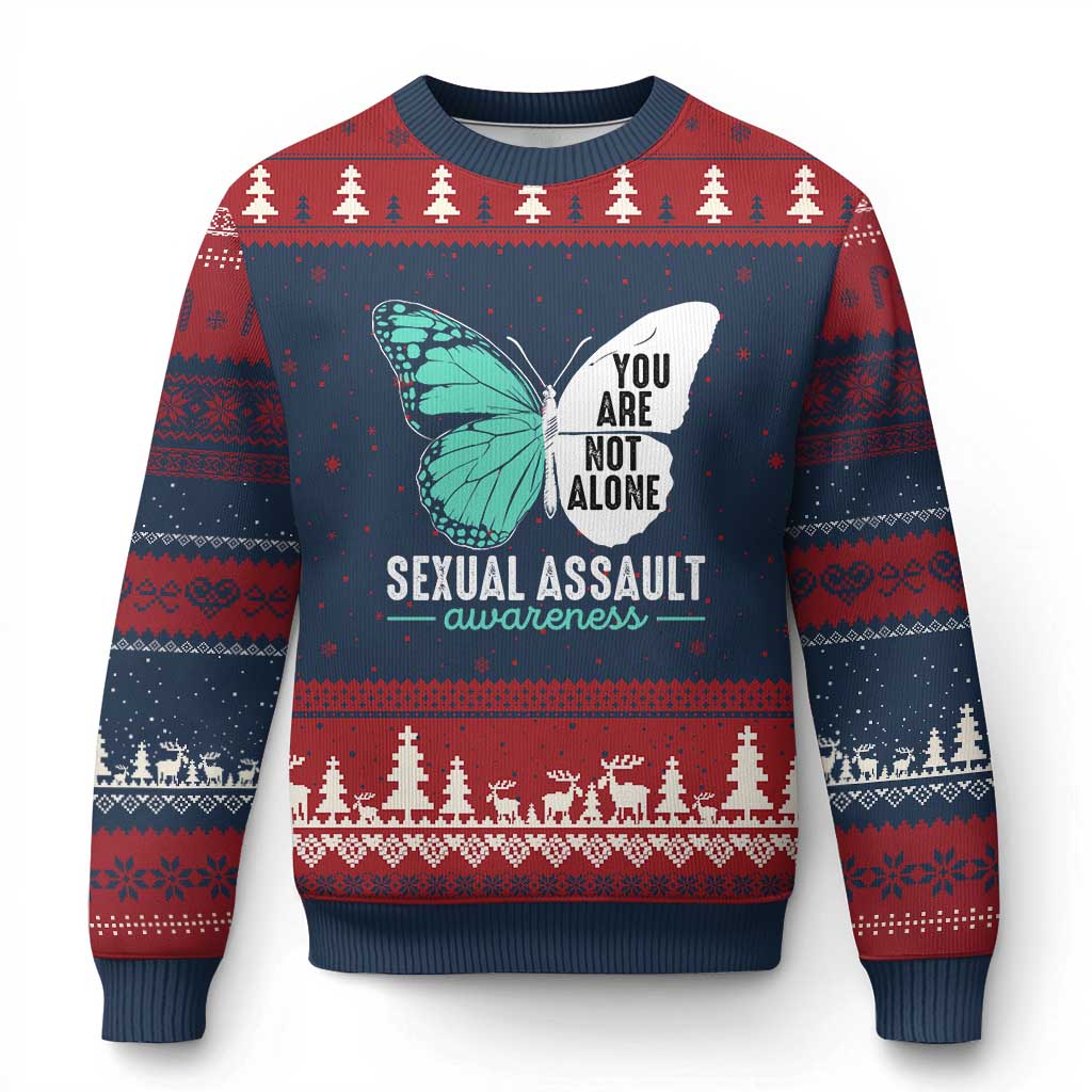 April Sexual Assault Awareness Ugly Christmas Sweater Teal Ribbon Flower