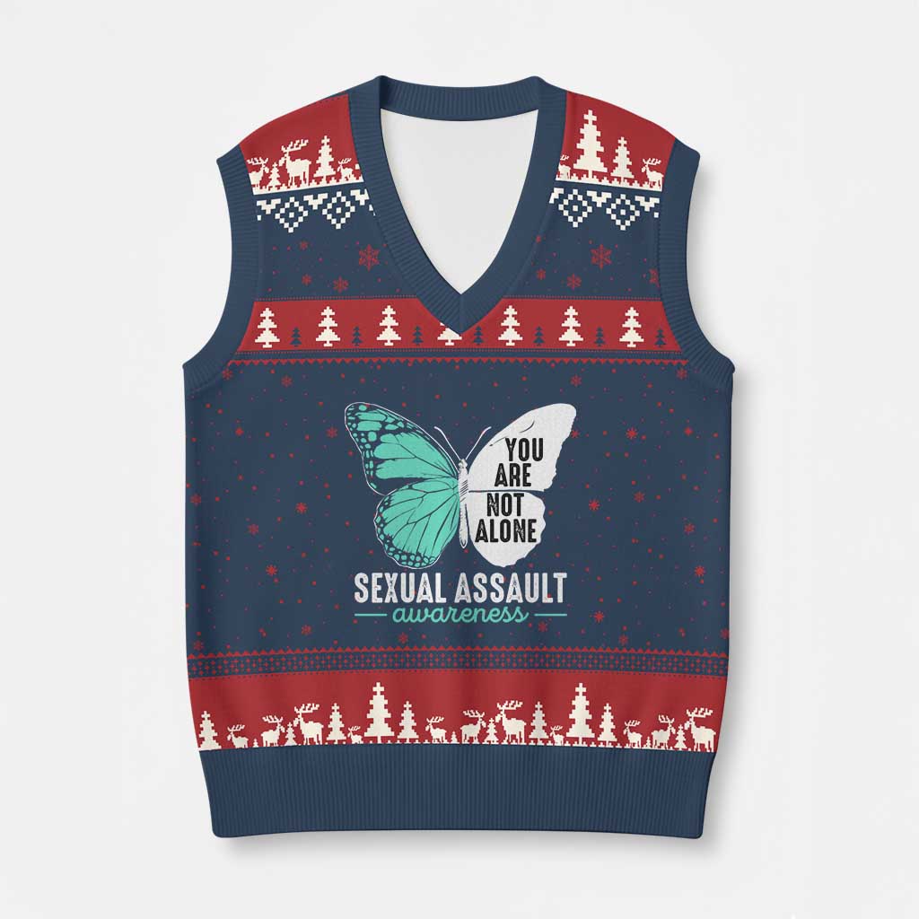 April Sexual Assault Awareness V-Neck Knit Sweater Vest Teal Ribbon Flower