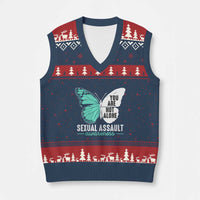 April Sexual Assault Awareness V-Neck Knit Sweater Vest Teal Ribbon Flower