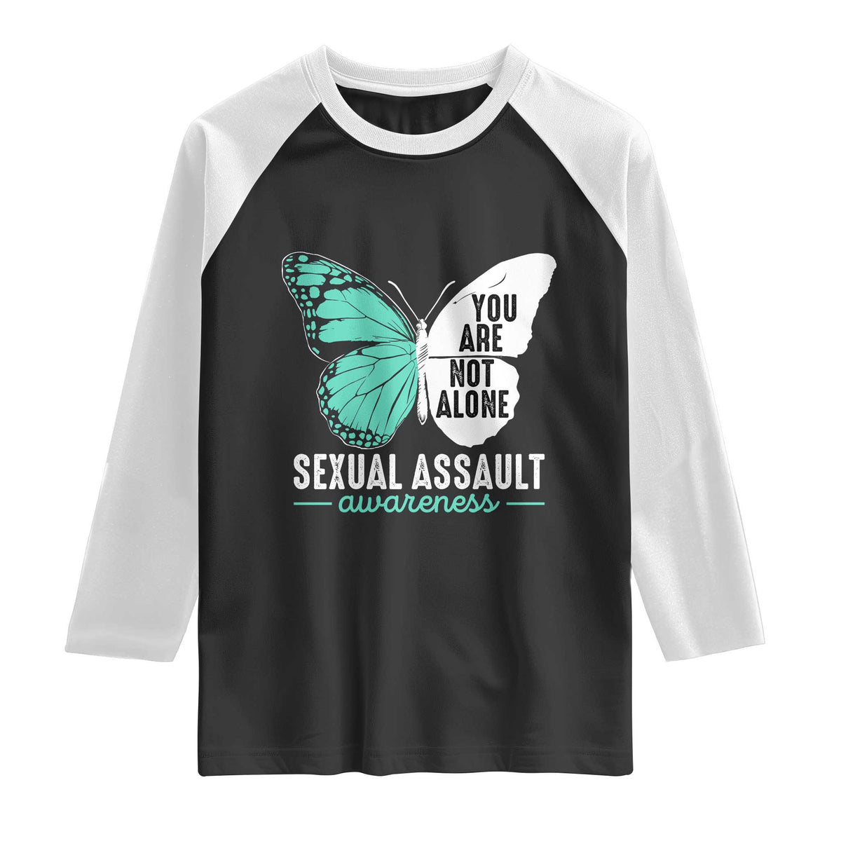 April Sexual Assault Awareness Raglan Shirt Teal Ribbon Flower