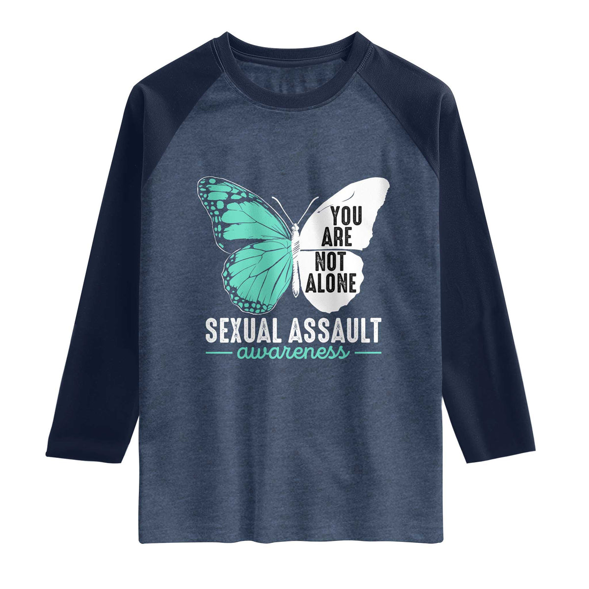 April Sexual Assault Awareness Raglan Shirt Teal Ribbon Flower