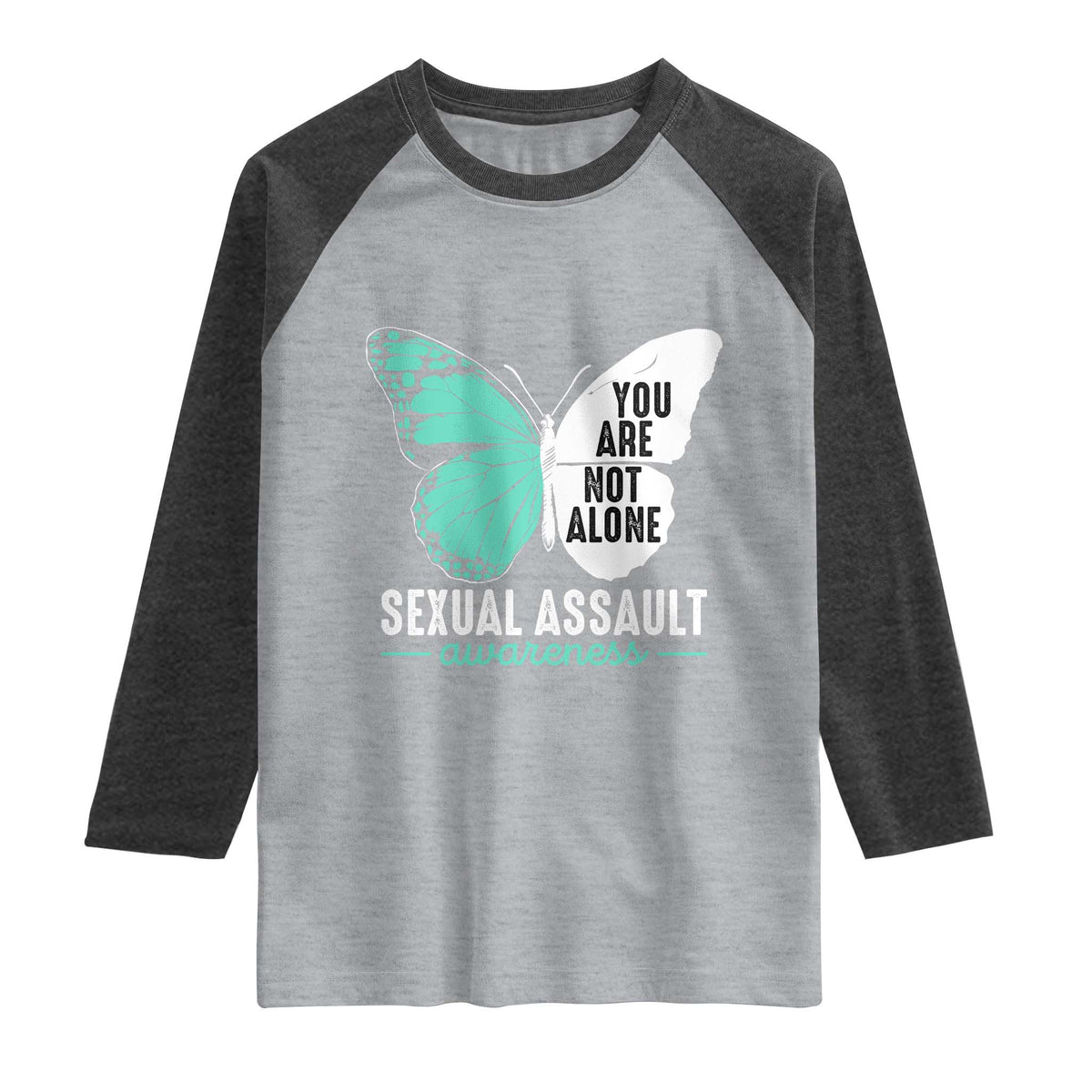 April Sexual Assault Awareness Raglan Shirt Teal Ribbon Flower