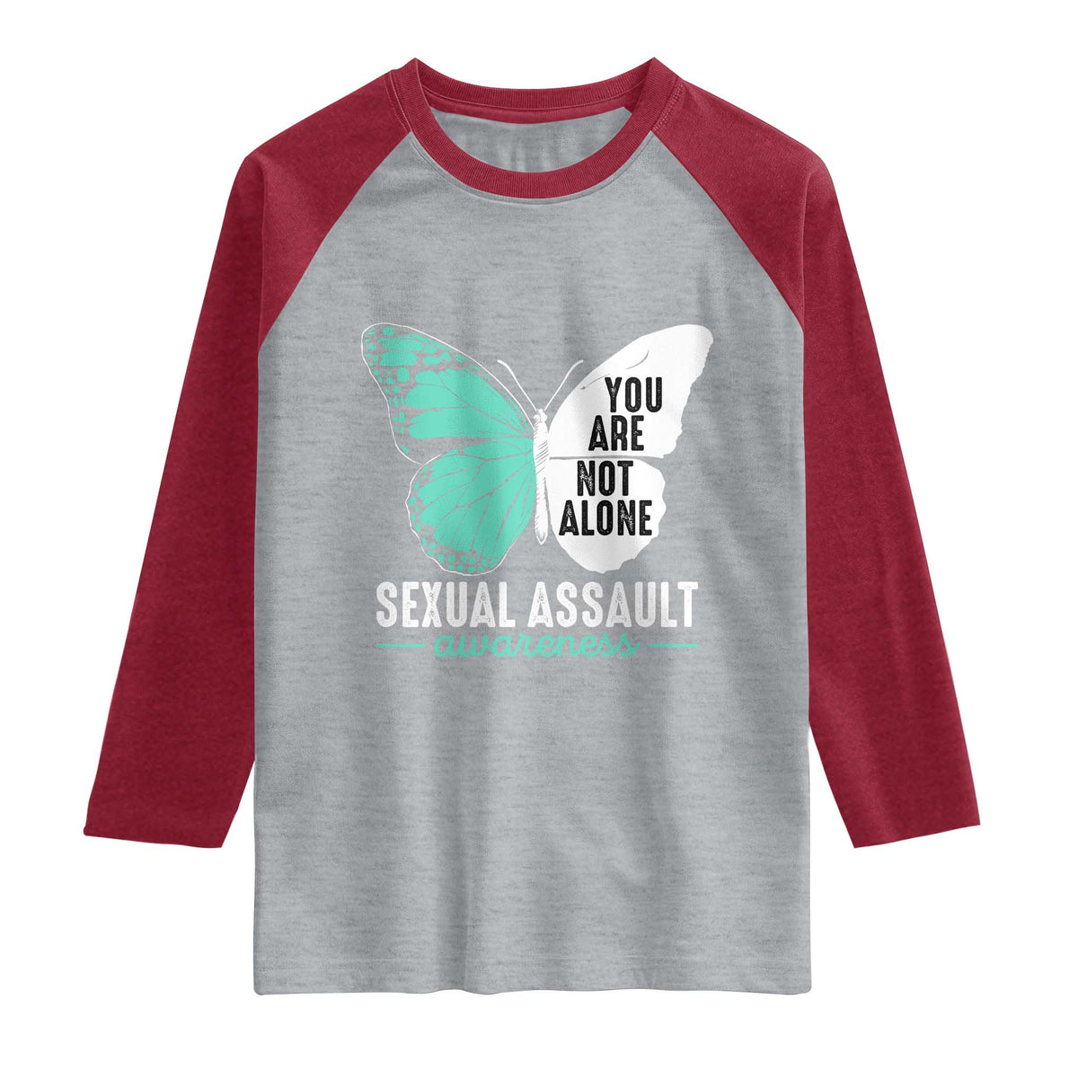 April Sexual Assault Awareness Raglan Shirt Teal Ribbon Flower