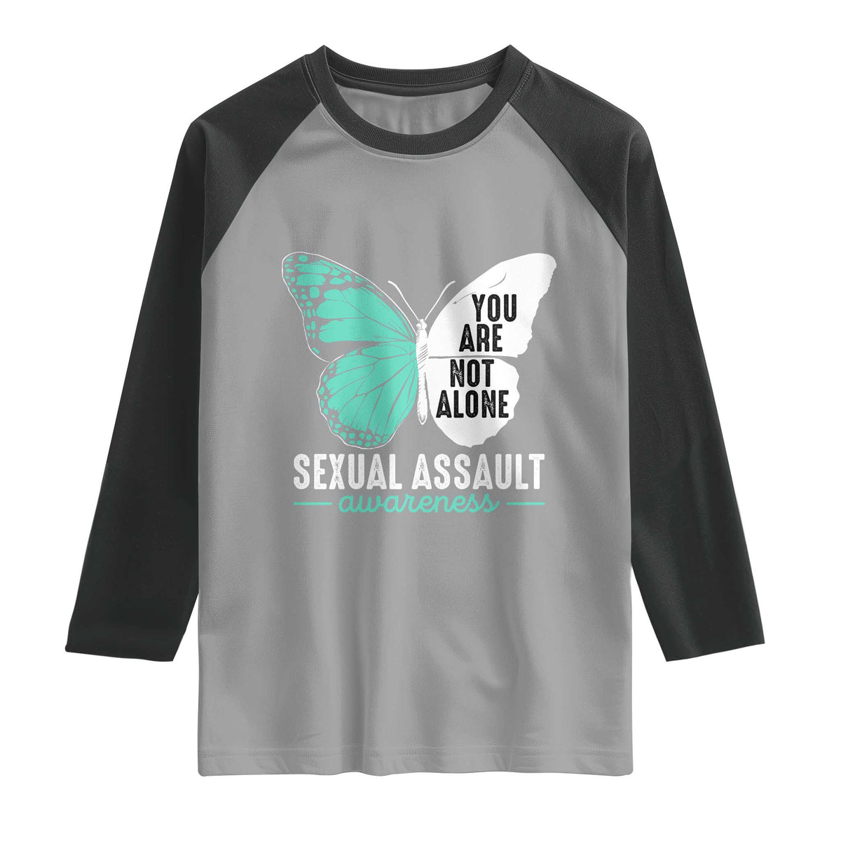 April Sexual Assault Awareness Raglan Shirt Teal Ribbon Flower