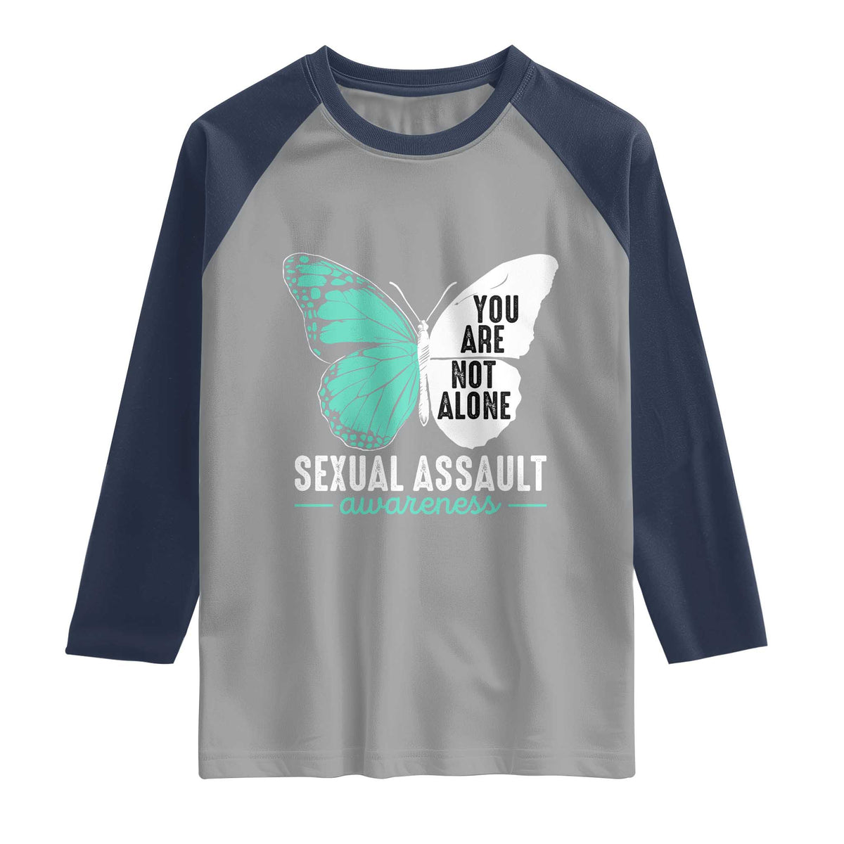 April Sexual Assault Awareness Raglan Shirt Teal Ribbon Flower