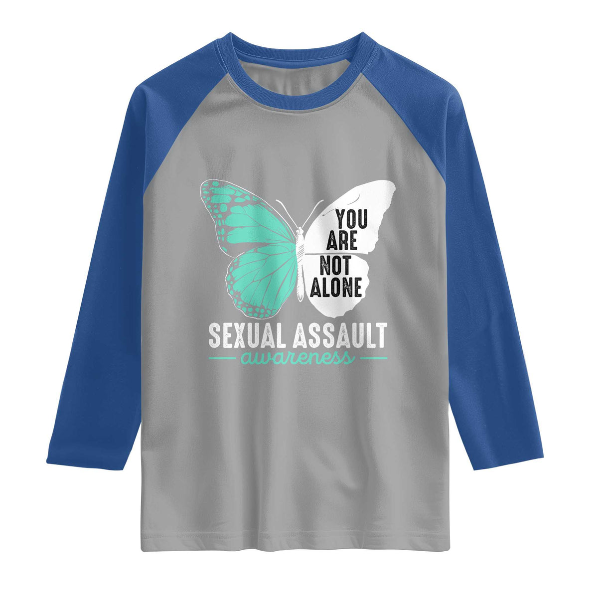 April Sexual Assault Awareness Raglan Shirt Teal Ribbon Flower