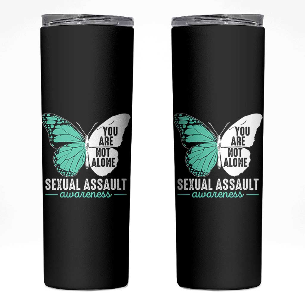 April Sexual Assault Awareness Skinny Tumbler Teal Ribbon Flower