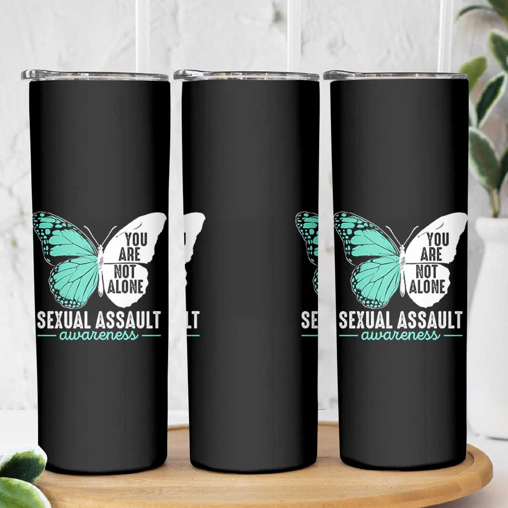 April Sexual Assault Awareness Skinny Tumbler Teal Ribbon Flower