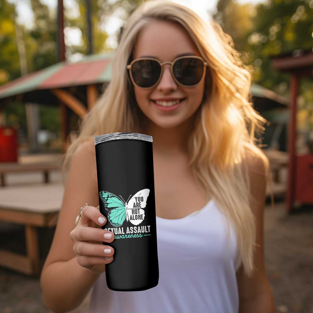 April Sexual Assault Awareness Skinny Tumbler Teal Ribbon Flower