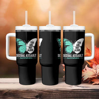 April Sexual Assault Awareness Tumbler With Handle Teal Ribbon Flower