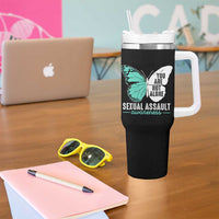 April Sexual Assault Awareness Tumbler With Handle Teal Ribbon Flower