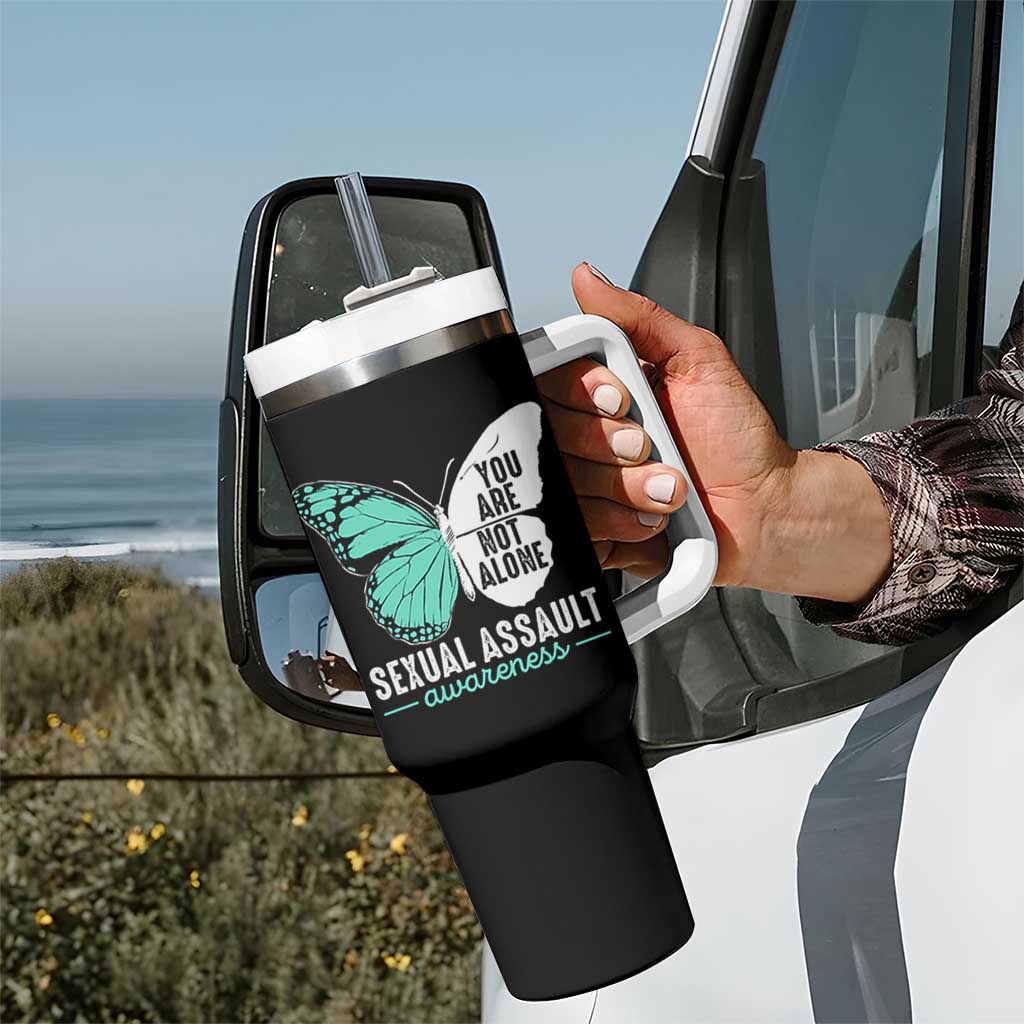 April Sexual Assault Awareness Tumbler With Handle Teal Ribbon Flower