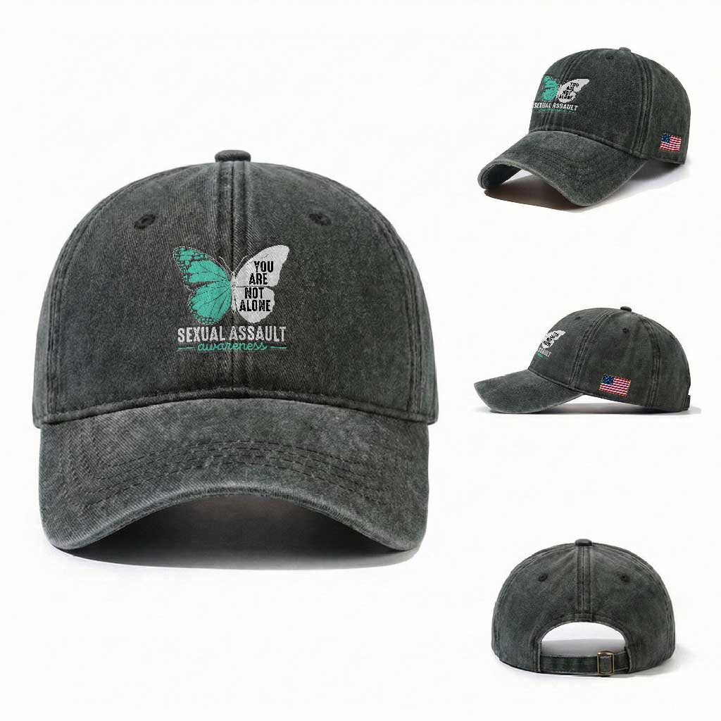 April Sexual Assault Awareness Washed Cotton Baseball Cap Teal Ribbon Flower