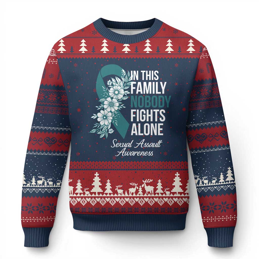 Sexual Assault Awareness Ugly Christmas Sweater In This Family Nobody Fights Alone