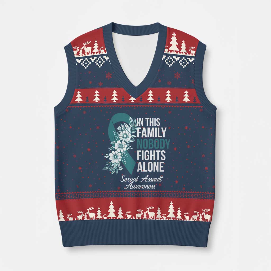 Sexual Assault Awareness V-Neck Knit Sweater Vest In This Family Nobody Fights Alone