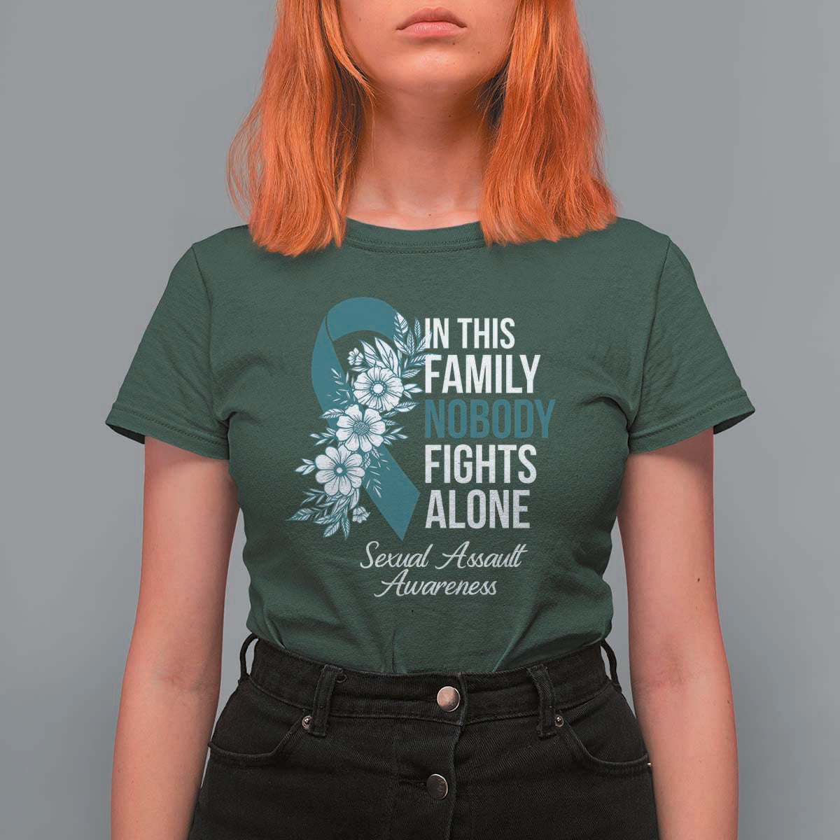 Sexual Assault Awareness T Shirt For Women In This Family Nobody Fights Alone