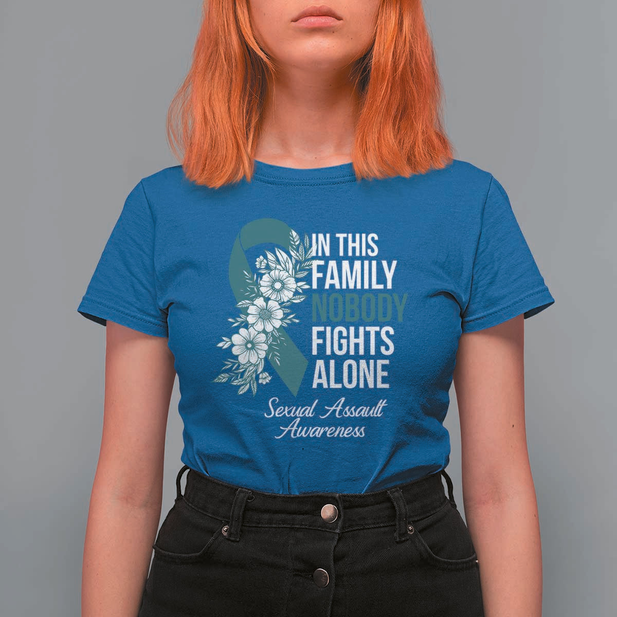 Sexual Assault Awareness T Shirt For Women In This Family Nobody Fights Alone