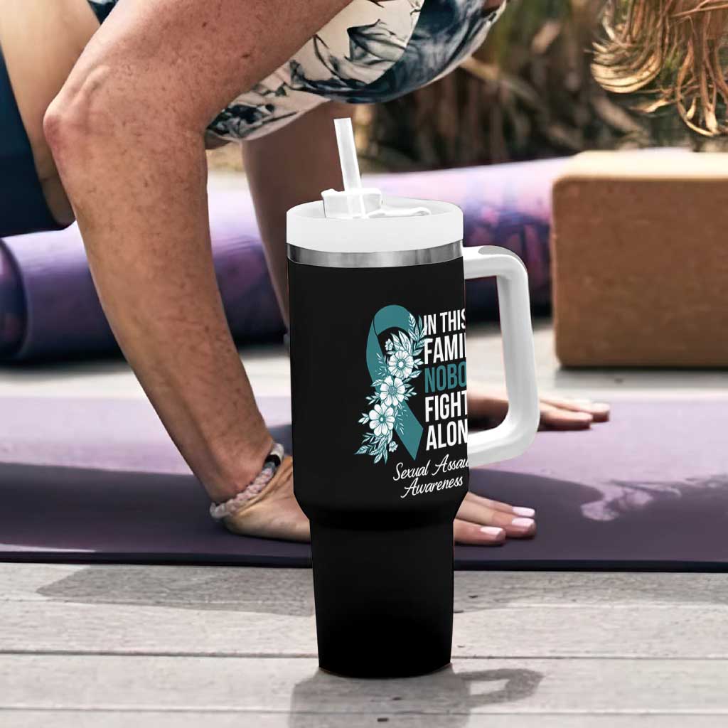 Sexual Assault Awareness Tumbler With Handle In This Family Nobody Fights Alone