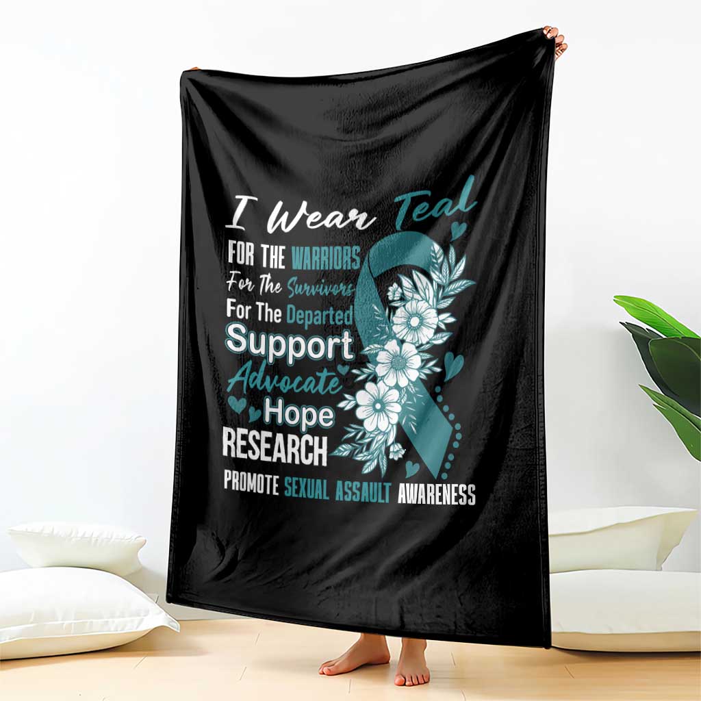 Sexual Assault Awareness Throw Blanket Teal Ribbon Flower