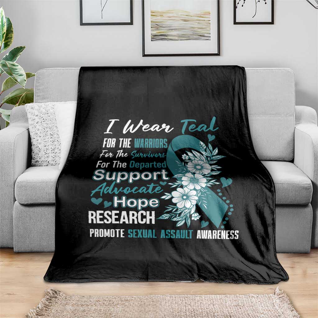 Sexual Assault Awareness Throw Blanket Teal Ribbon Flower