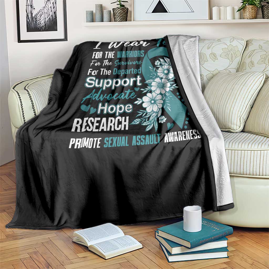 Sexual Assault Awareness Throw Blanket Teal Ribbon Flower