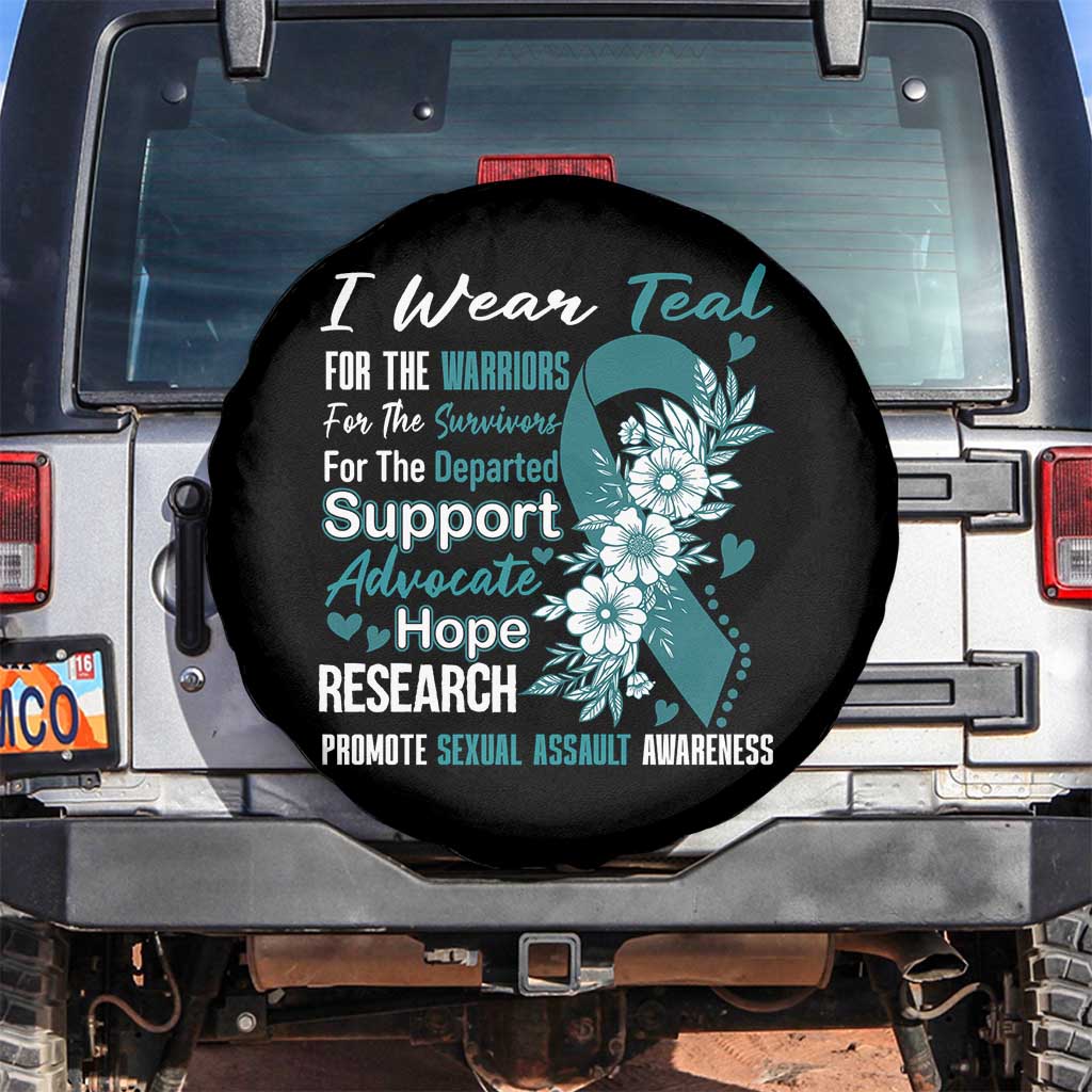 Sexual Assault Awareness Spare Tire Cover Teal Ribbon Flower