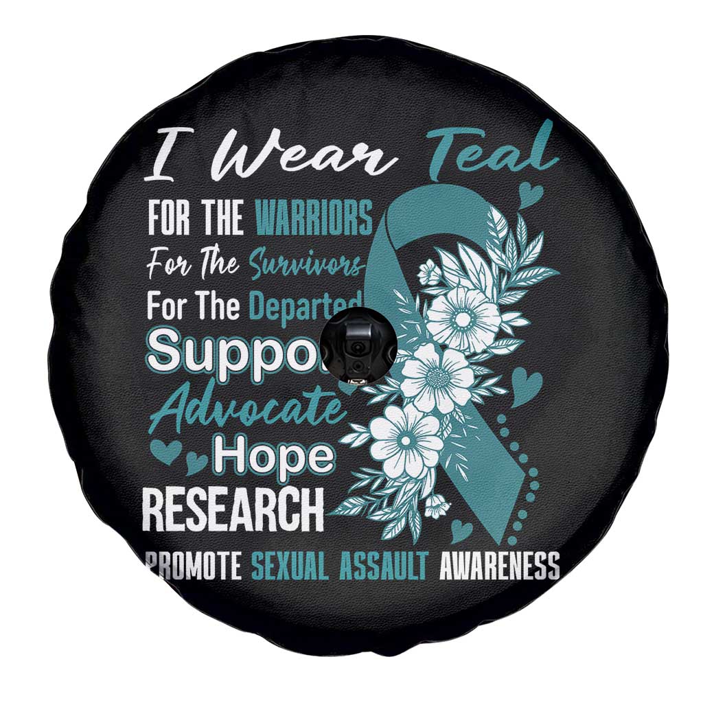 Sexual Assault Awareness Spare Tire Cover Teal Ribbon Flower