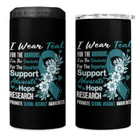 Sexual Assault Awareness 4 in 1 Can Cooler Tumbler Teal Ribbon Flower