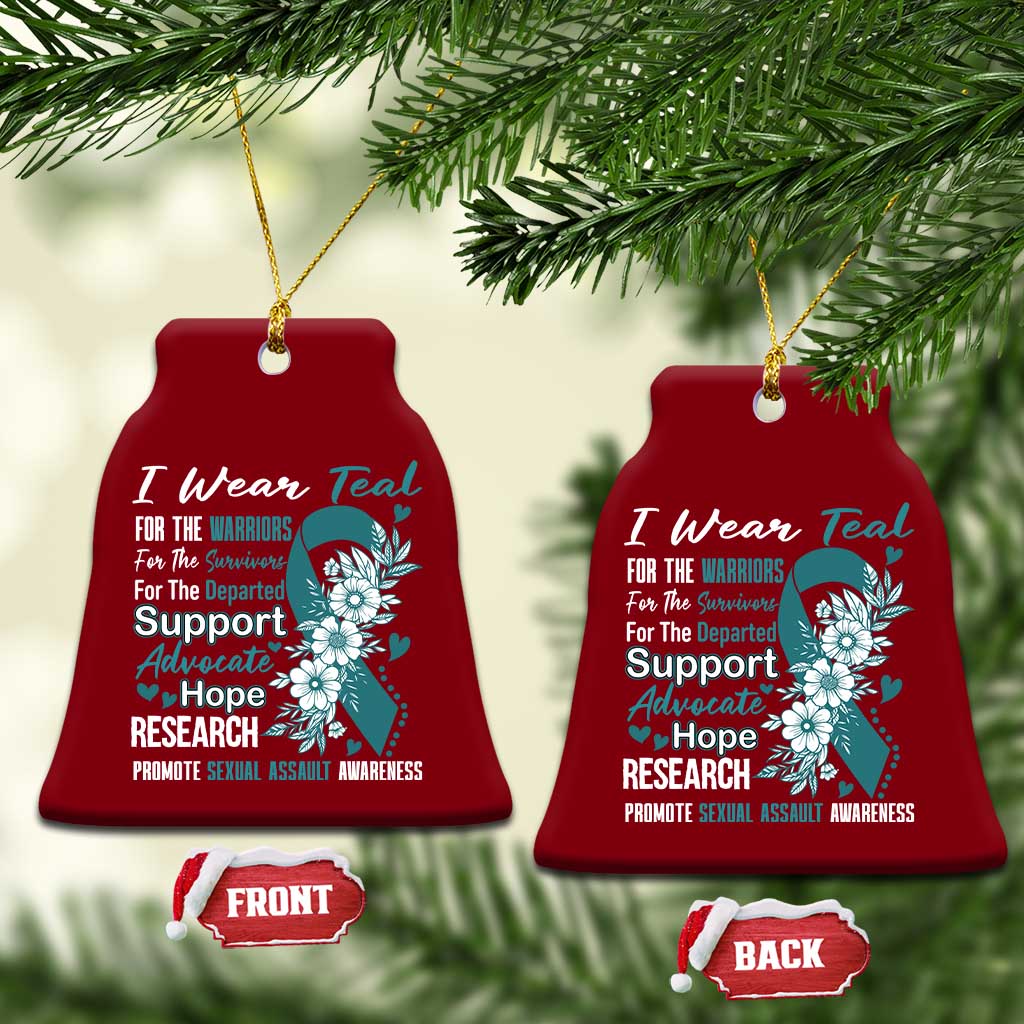 Sexual Assault Awareness Ceramic Ornament Teal Ribbon Flower