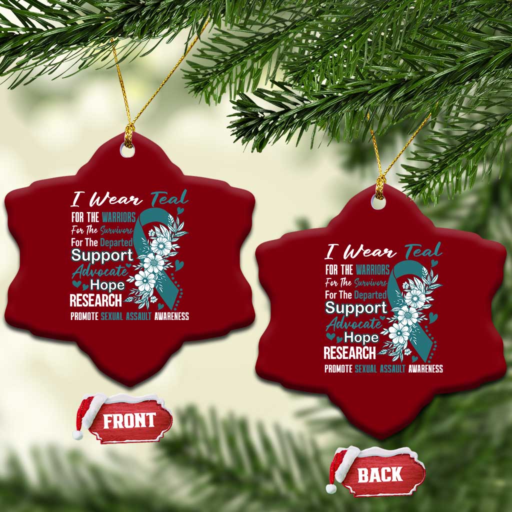 Sexual Assault Awareness Ceramic Ornament Teal Ribbon Flower