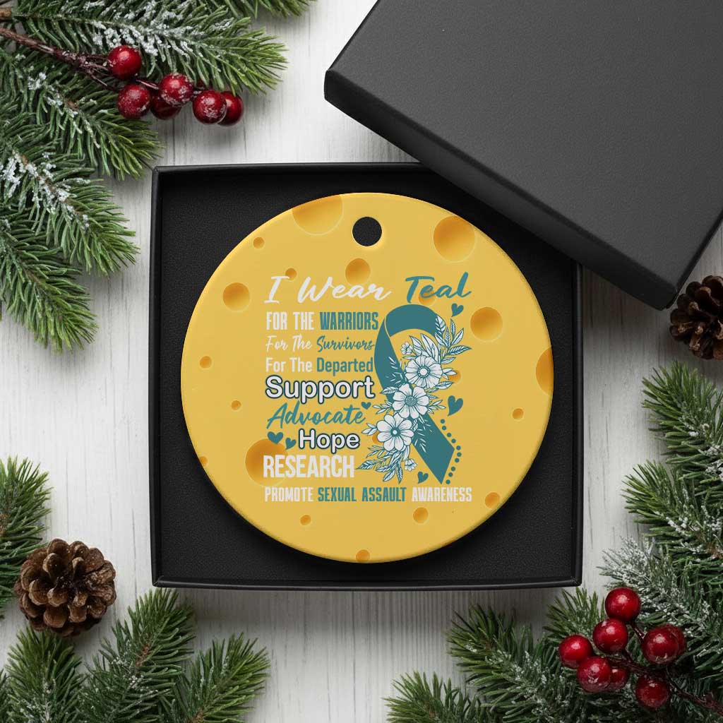 Sexual Assault Awareness Ceramic Ornament Teal Ribbon Flower