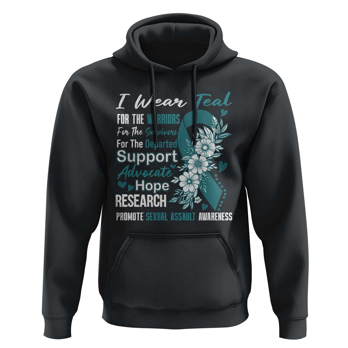 Sexual Assault Awareness Hoodie Teal Ribbon Flower