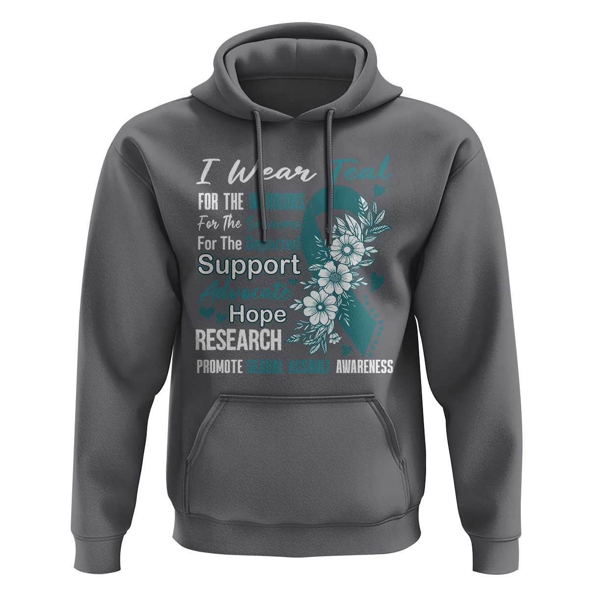 Sexual Assault Awareness Hoodie Teal Ribbon Flower