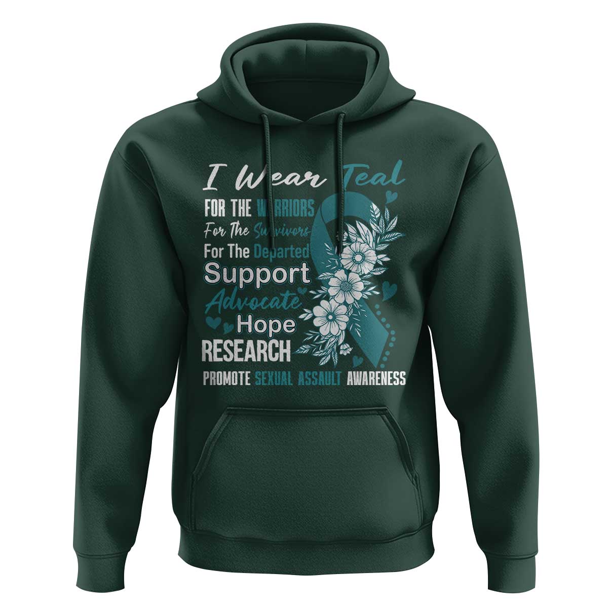 Sexual Assault Awareness Hoodie Teal Ribbon Flower