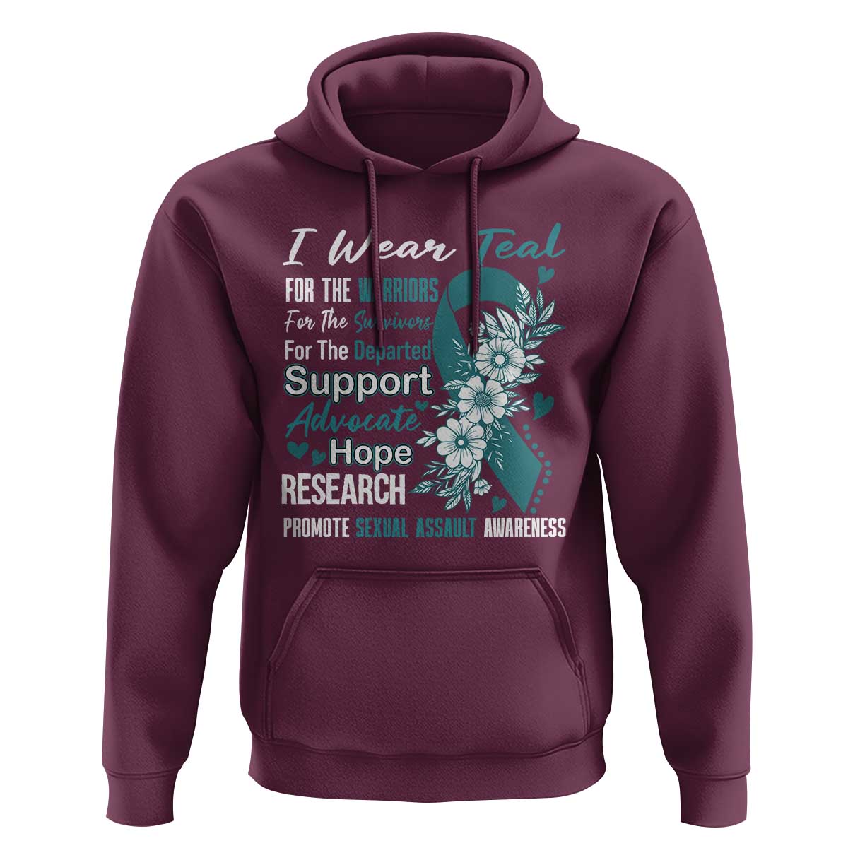 Sexual Assault Awareness Hoodie Teal Ribbon Flower