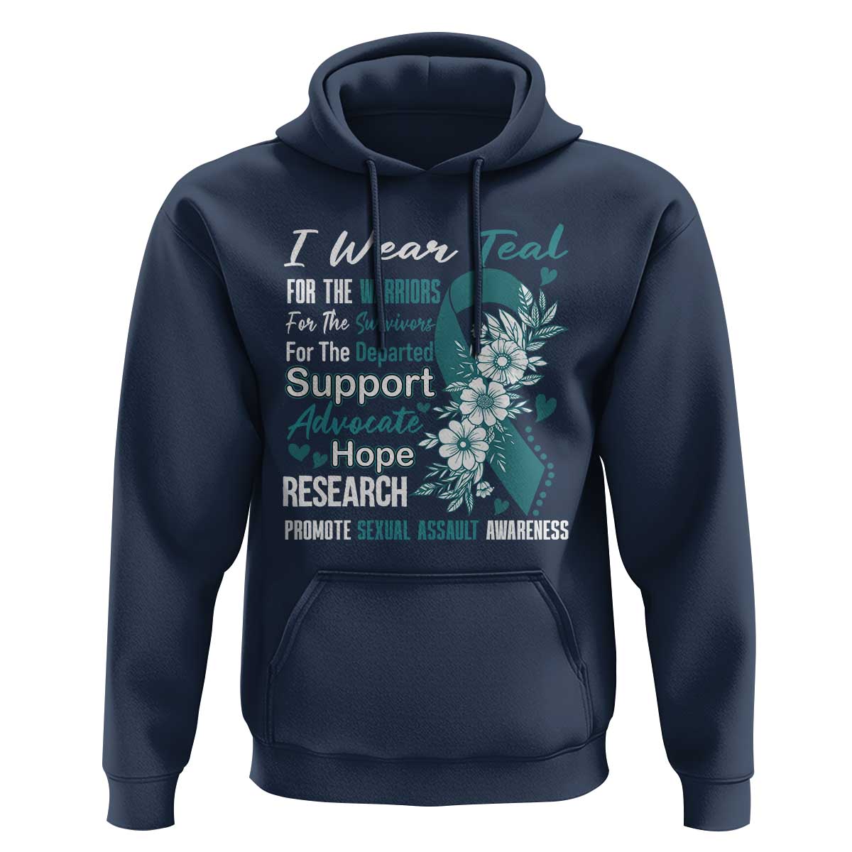 Sexual Assault Awareness Hoodie Teal Ribbon Flower
