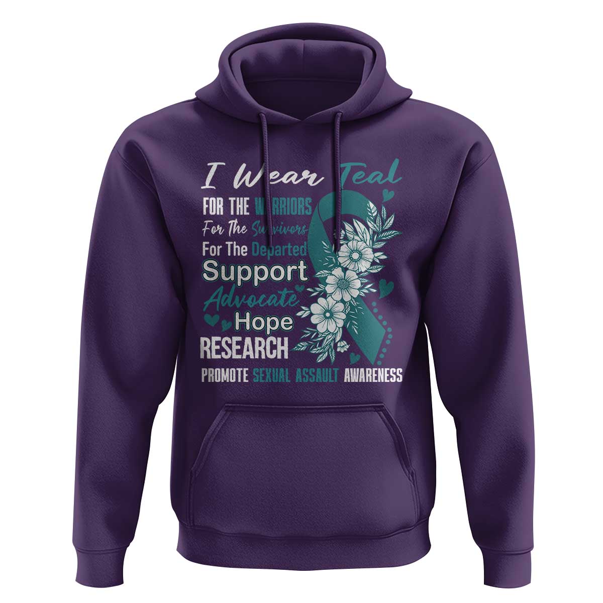 Sexual Assault Awareness Hoodie Teal Ribbon Flower