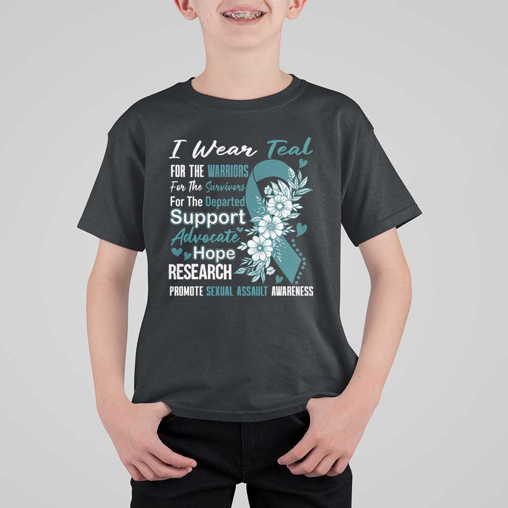 Sexual Assault Awareness T Shirt For Kid Teal Ribbon Flower