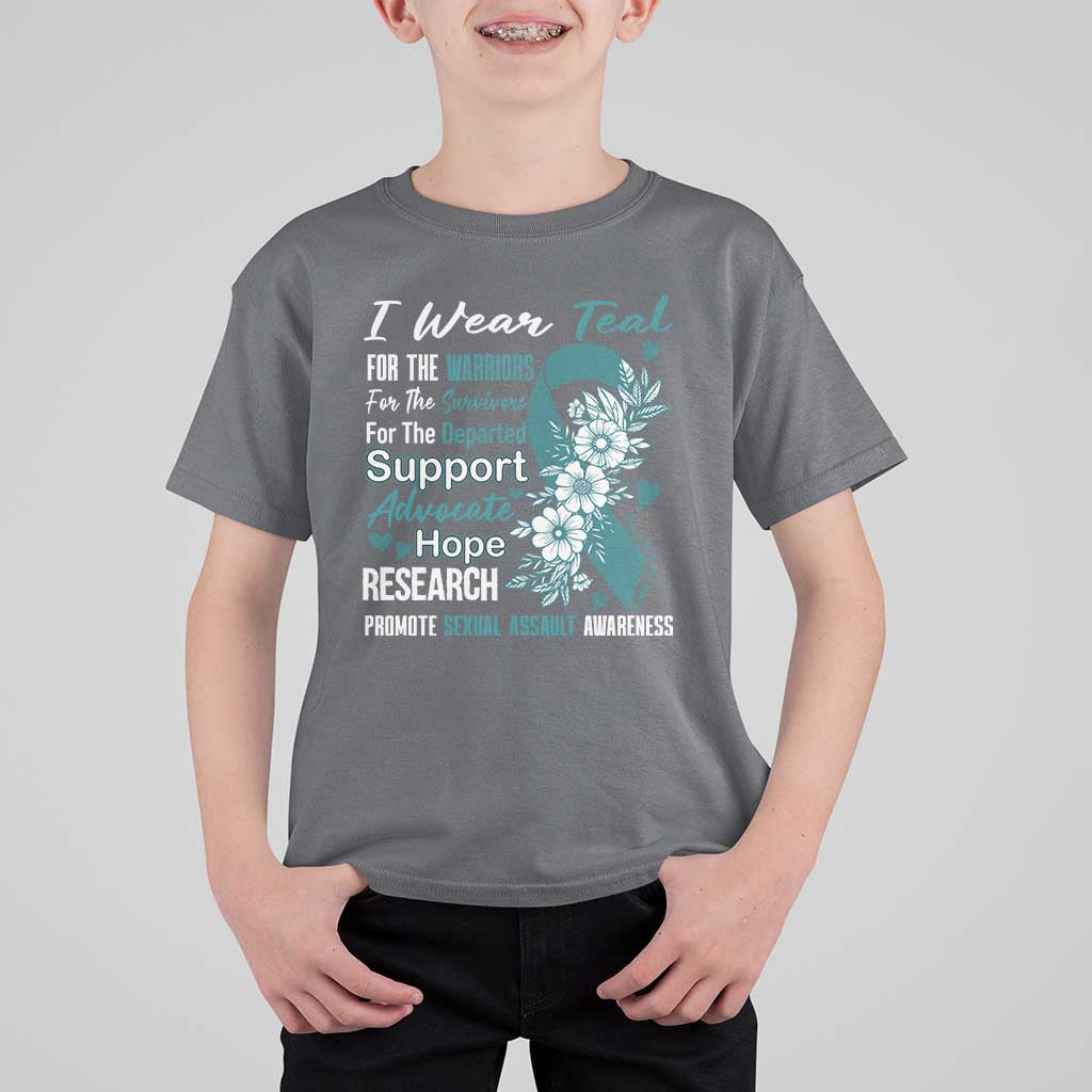 Sexual Assault Awareness T Shirt For Kid Teal Ribbon Flower