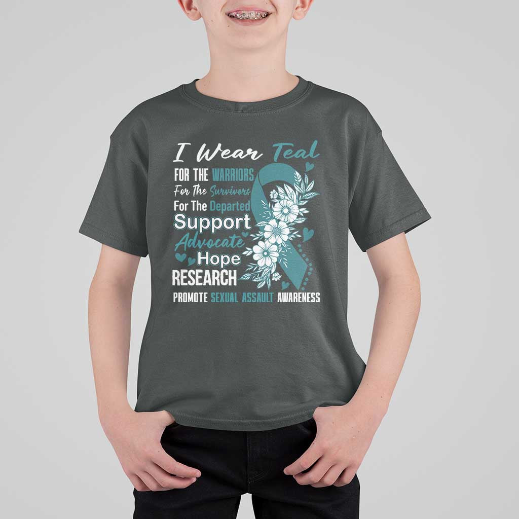 Sexual Assault Awareness T Shirt For Kid Teal Ribbon Flower