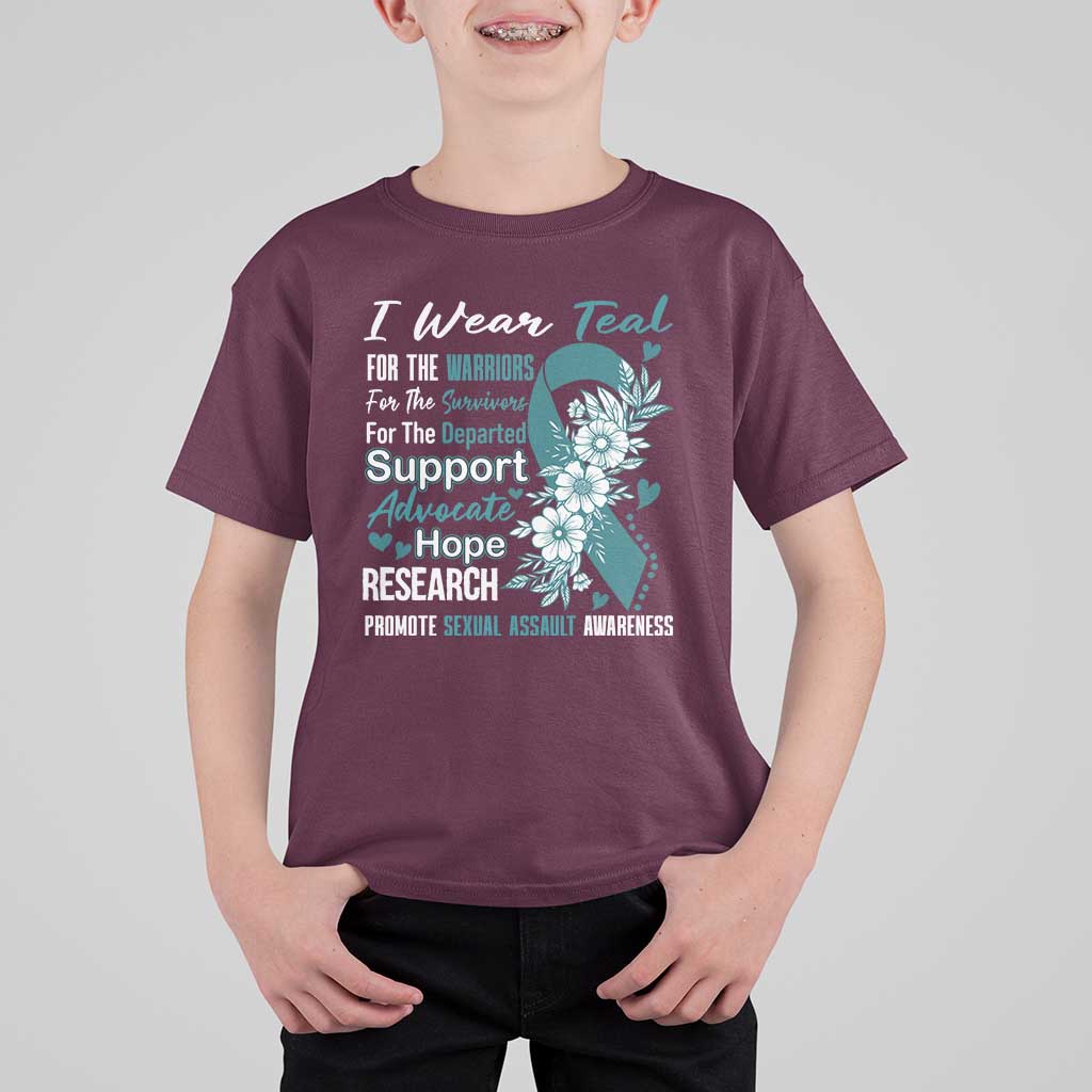 Sexual Assault Awareness T Shirt For Kid Teal Ribbon Flower