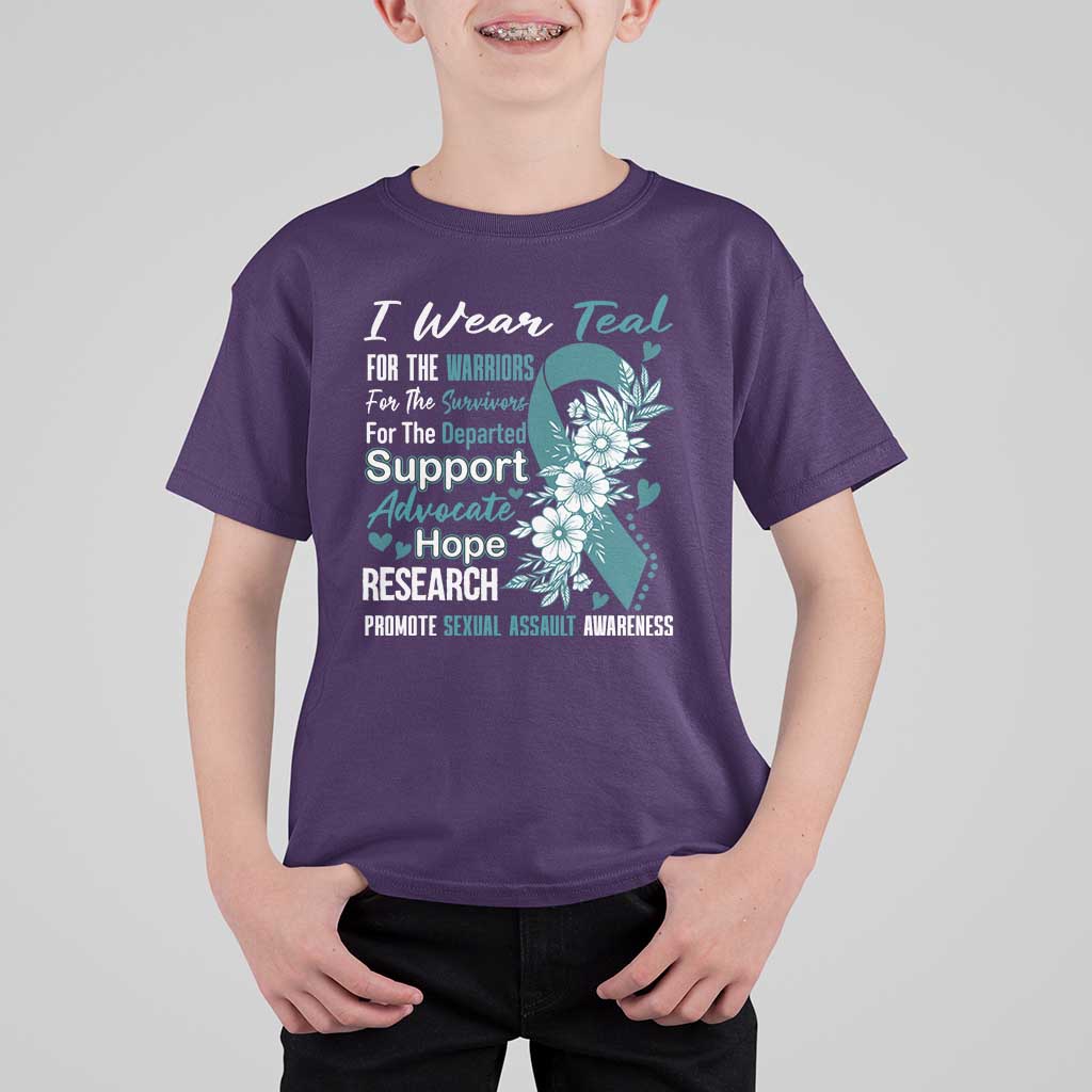 Sexual Assault Awareness T Shirt For Kid Teal Ribbon Flower