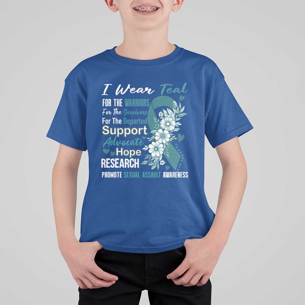 Sexual Assault Awareness T Shirt For Kid Teal Ribbon Flower