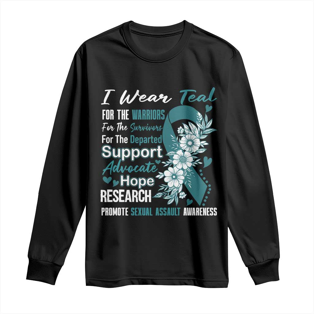 Sexual Assault Awareness Long Sleeve Shirt Teal Ribbon Flower